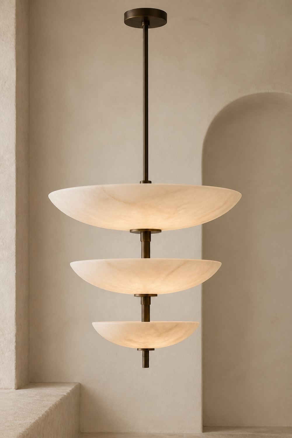 ARUNIUS tiered alabaster pendant light in a warm ivory interior