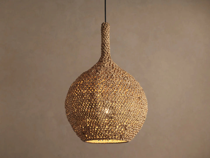 Illuminated Canela 15-inch handwoven banana rope pendant light