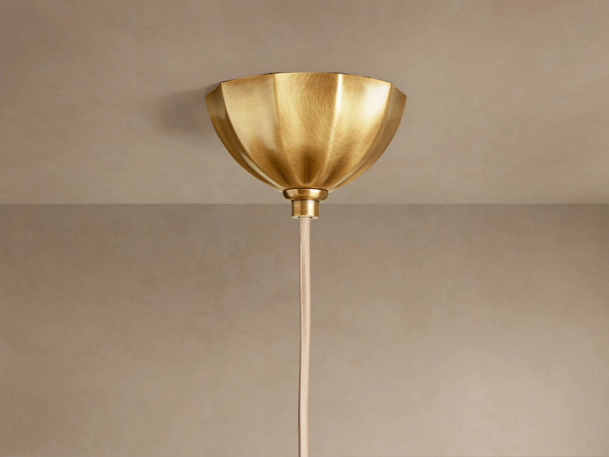 Agnes pendant antique brass ceiling canopy and cream fabric-covered cord