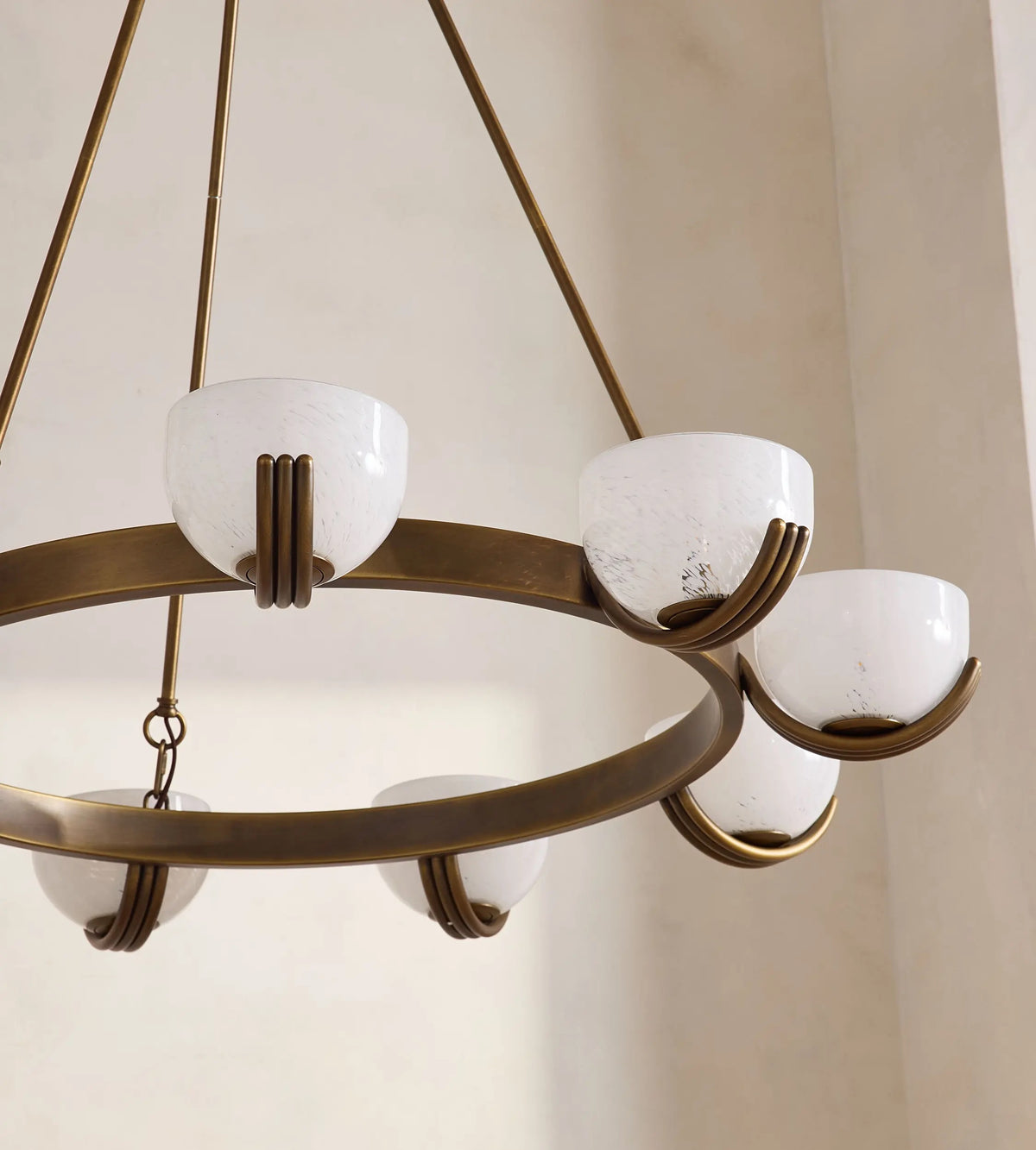 Close-up of Elber chandelier white confetti glass shade