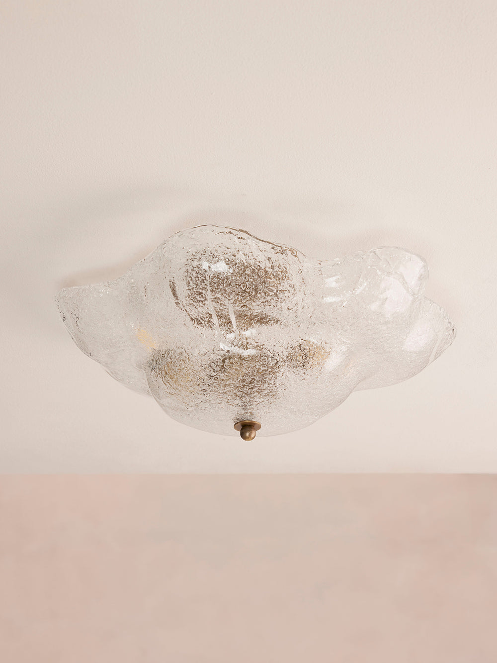 Flavia flush ceiling light front view with textured Venetian glass and brass details
