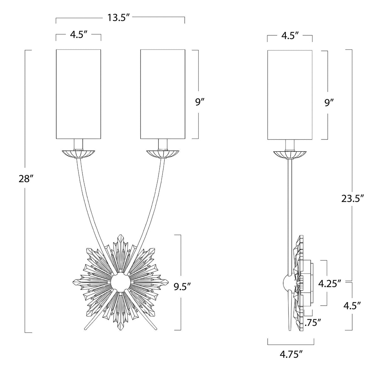 Louis Sconce dimensions and installation drawing