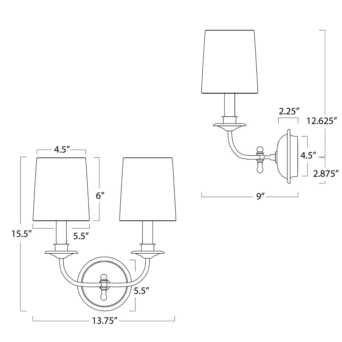 Fisher double wall sconce dimension drawing