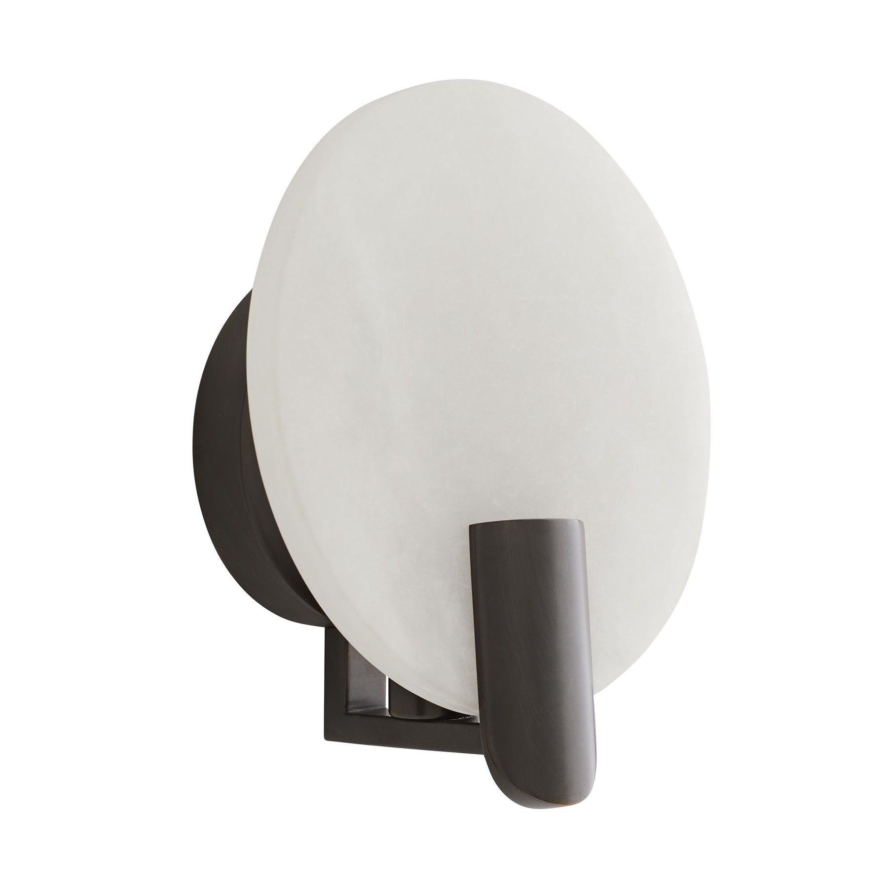 Halette Wall Sconce angled view showing the white onyx disc and bronze wall mount