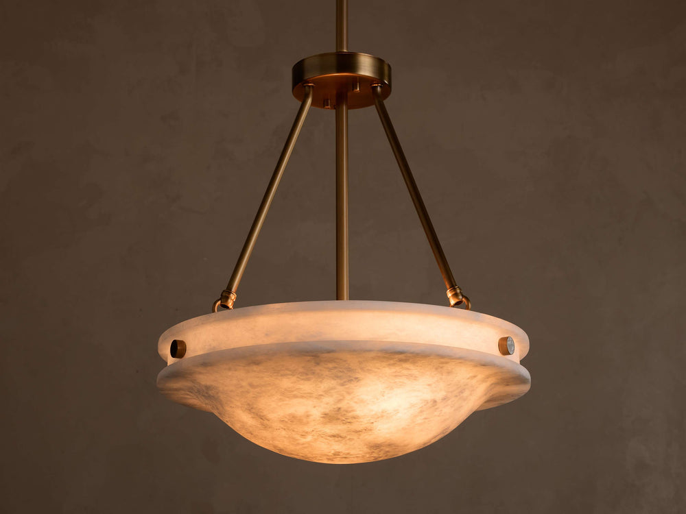 Edith 18-inch alabaster pendant illuminated front view