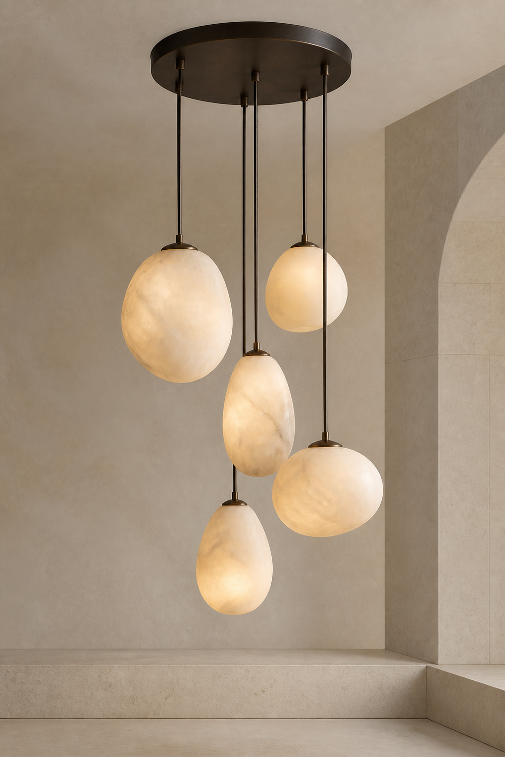 AP-09 Alabaster Cluster Pendant Light in natural alabaster and aged bronze