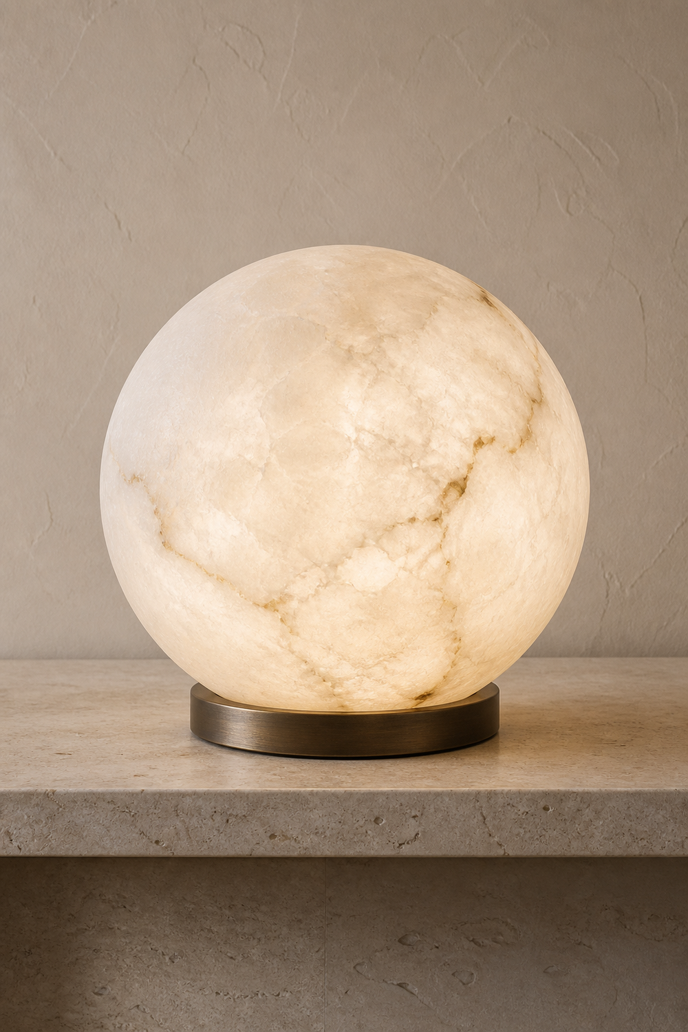 AT-01 Orb Alabaster Table Lamp in natural alabaster and aged bronze
