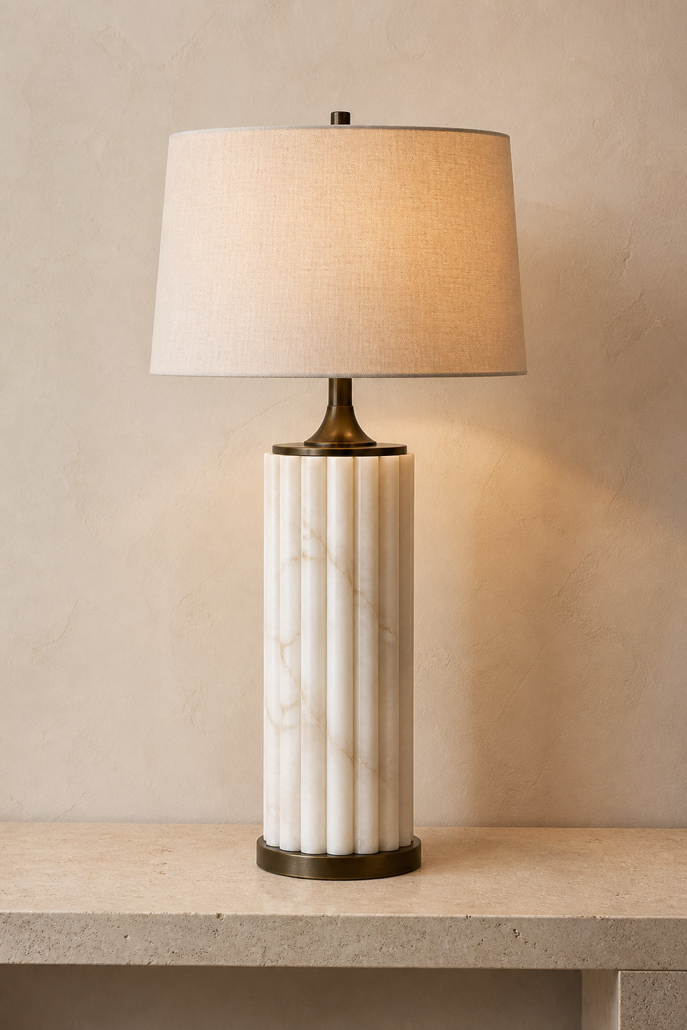 AT-02 Column Alabaster Table Lamp in natural alabaster and aged bronze