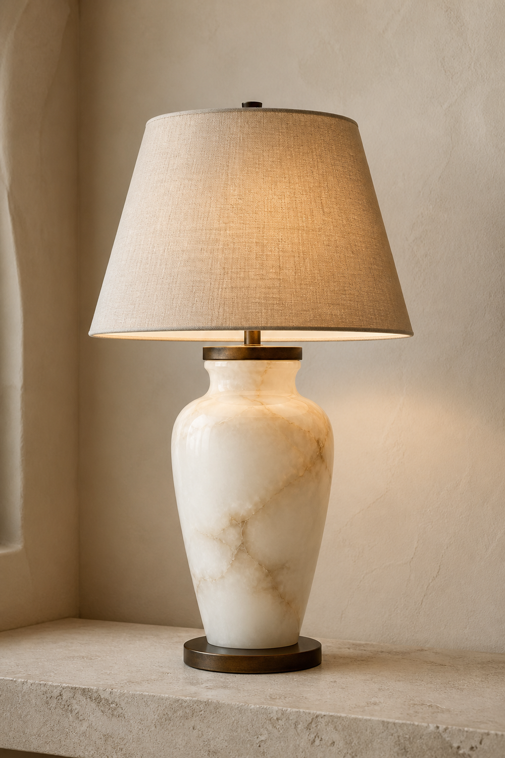 AT-04 Urn Alabaster Table Lamp in natural alabaster and aged bronze