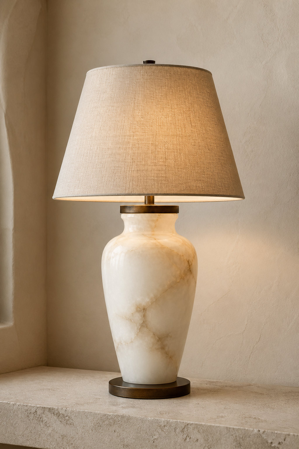 AT-04 Urn Alabaster Table Lamp in natural alabaster and aged bronze
