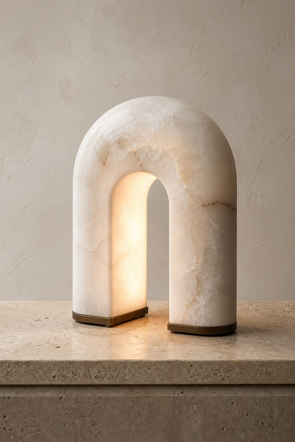 AT-05 Arch Alabaster Table Lamp in natural alabaster and aged bronze