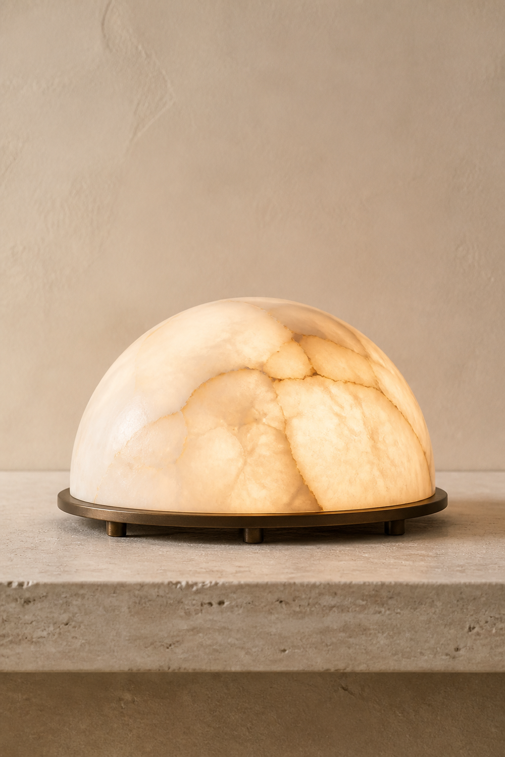AT-07 Dome Alabaster Table Lamp in natural alabaster and aged bronze