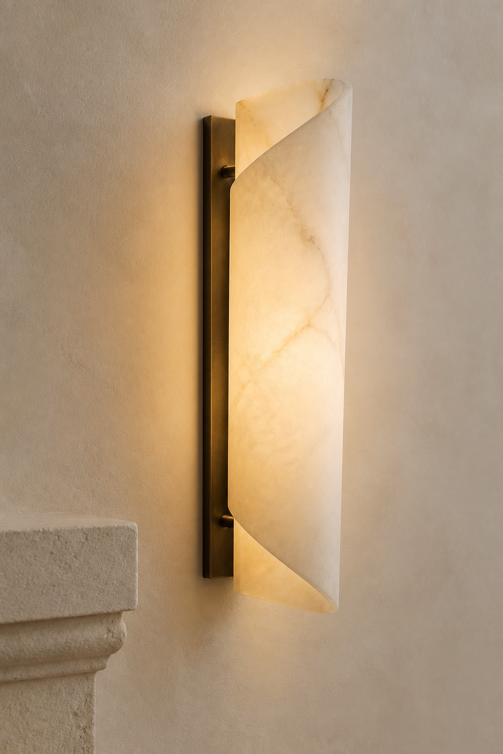 AW-01 Fold Alabaster Wall Sconce in natural alabaster and aged bronze