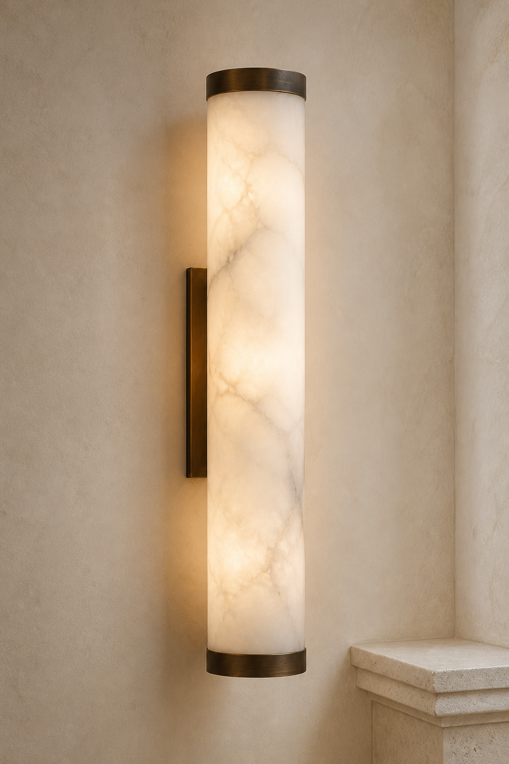 AW-03 Column Alabaster Wall Sconce in natural alabaster and aged bronze