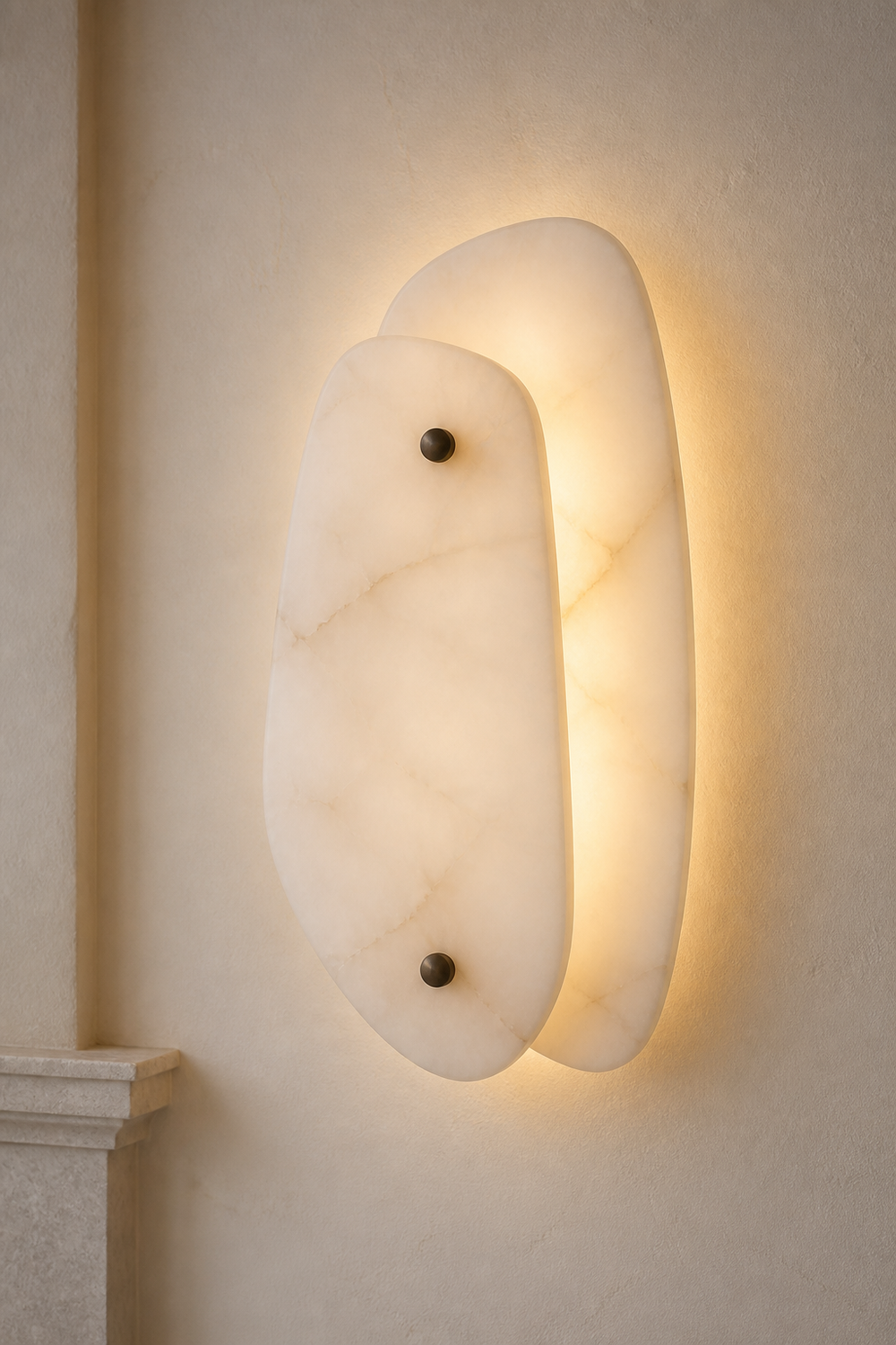 AW-05 Twin Panel Alabaster Wall Sconce in natural alabaster and aged bronze