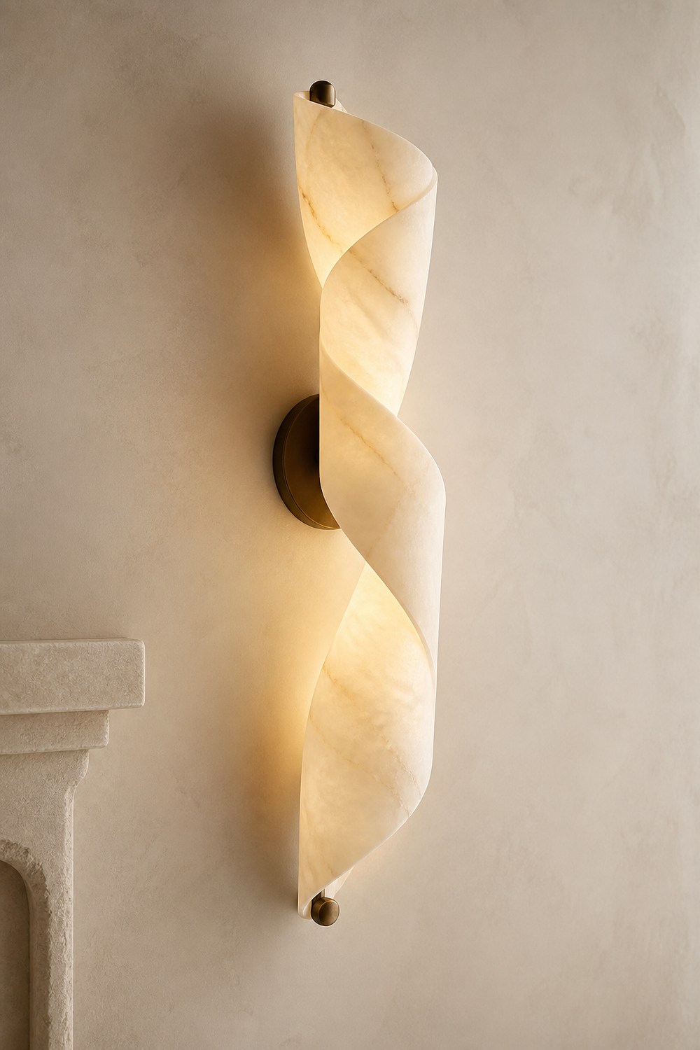 AW-08 Ribbon Alabaster Wall Sconce in natural alabaster and aged bronze