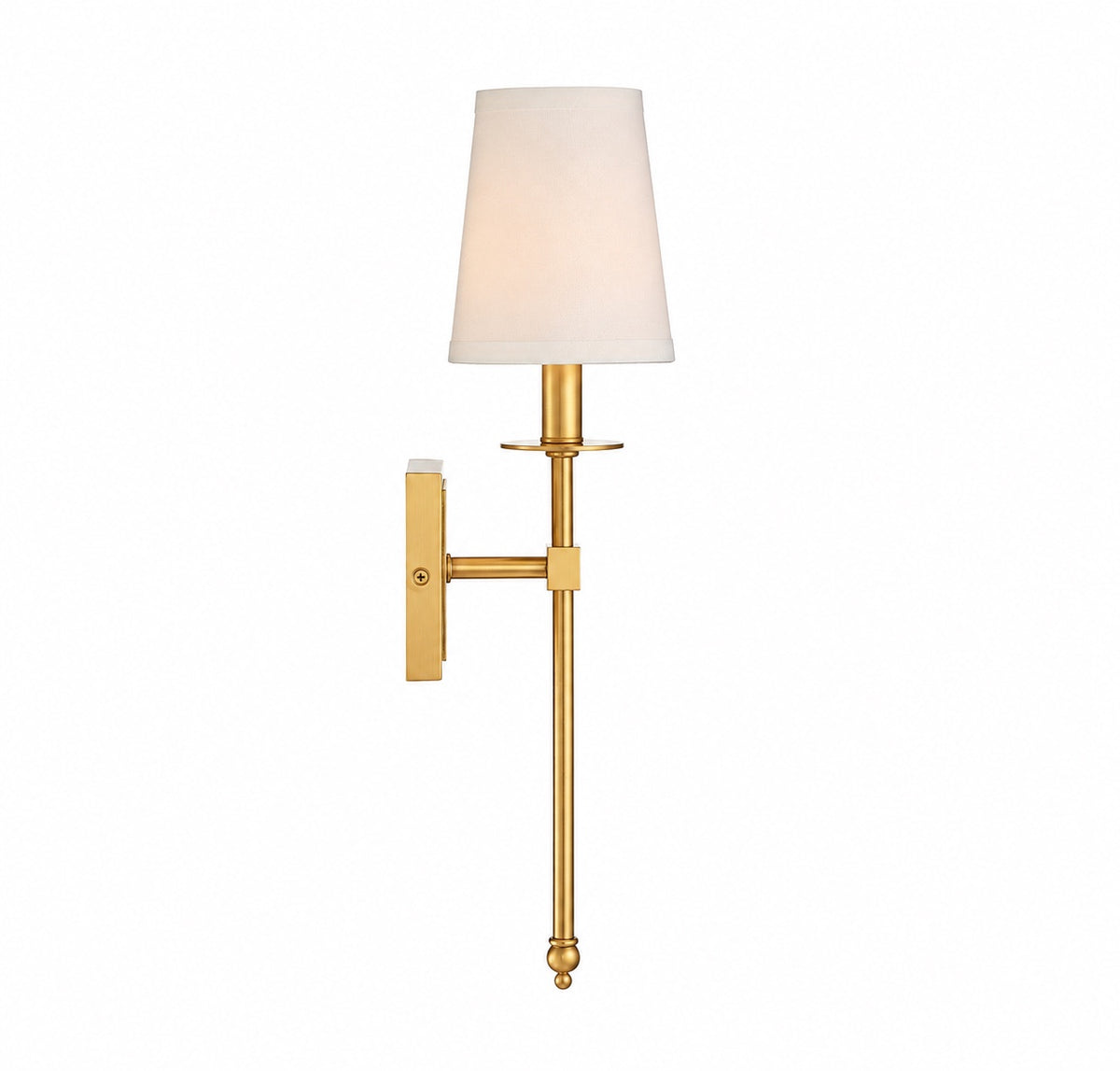 Side view of Belmont Fabric Sconce in warm burnished brass