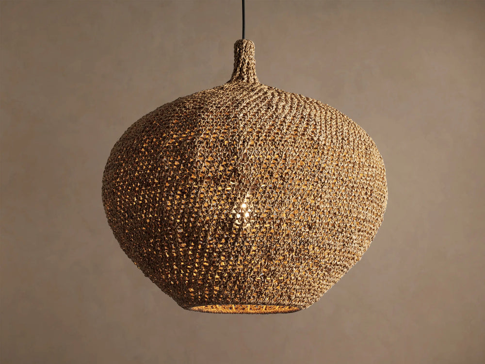 Illuminated Canela 26-inch handwoven banana rope pendant light