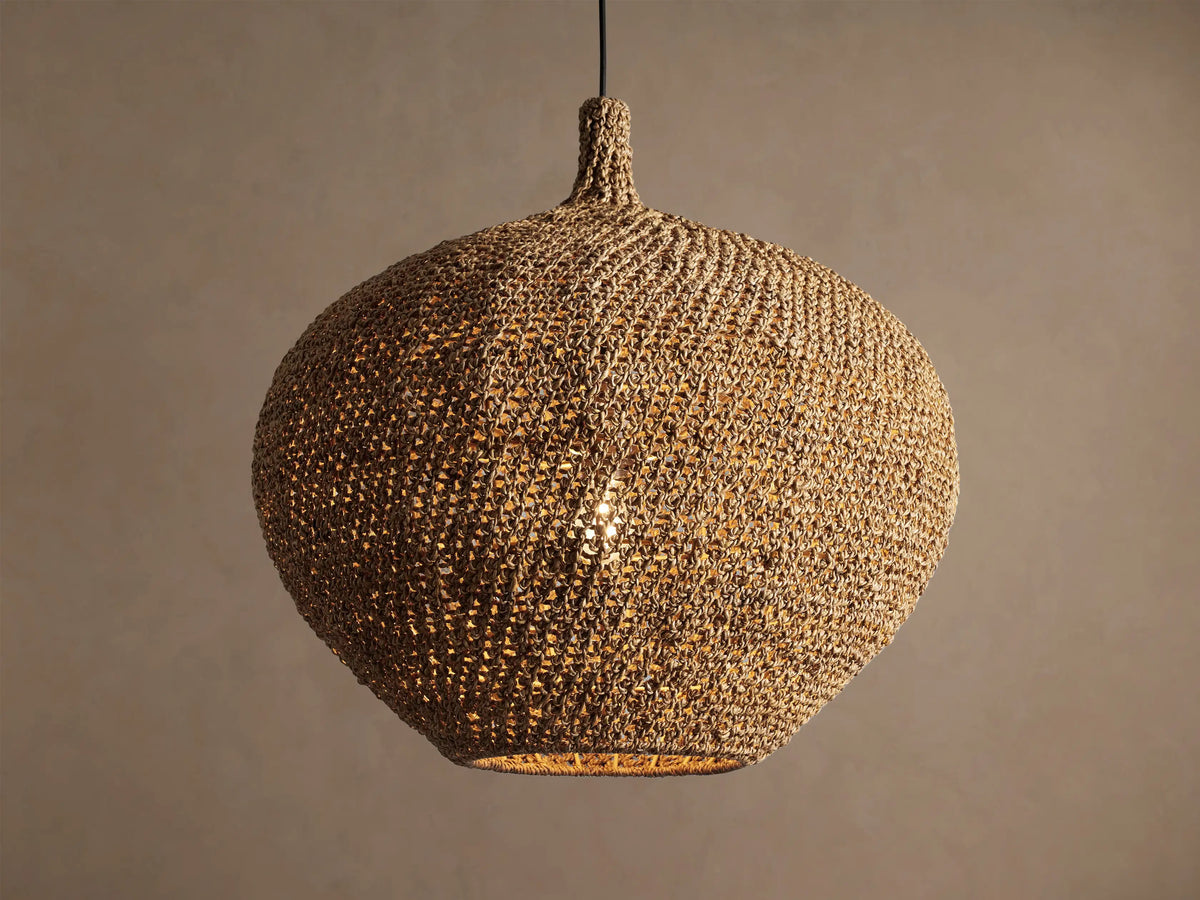 Illuminated Canela 26-inch handwoven banana rope pendant light