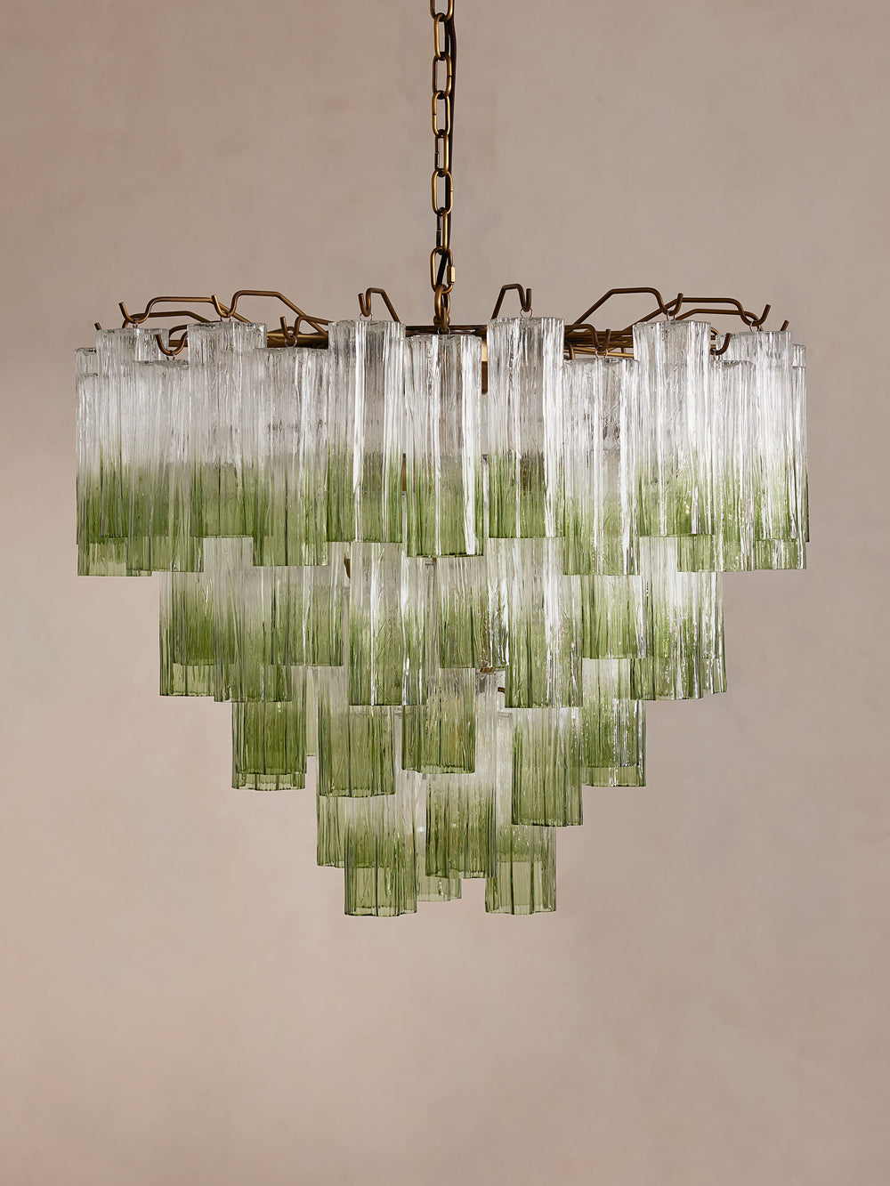 Chiara ombre glass chandelier in Green, full front view