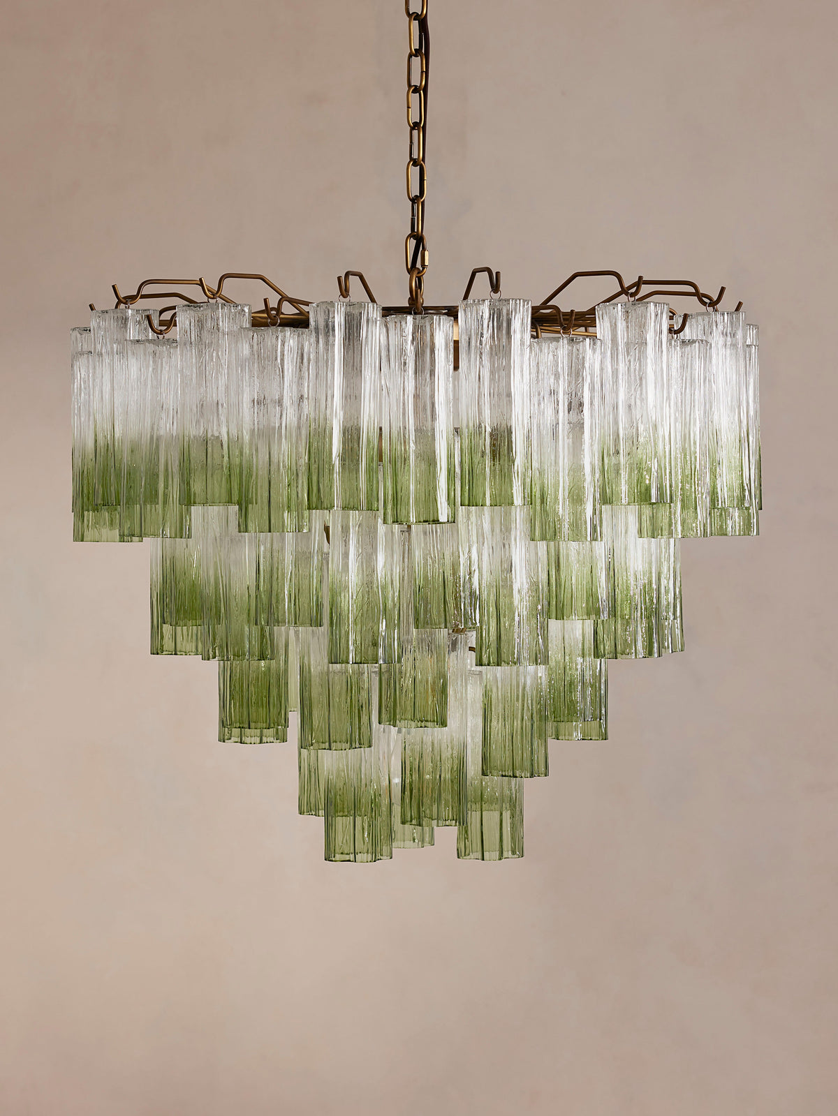 Chiara ombre glass chandelier in Green, full front view