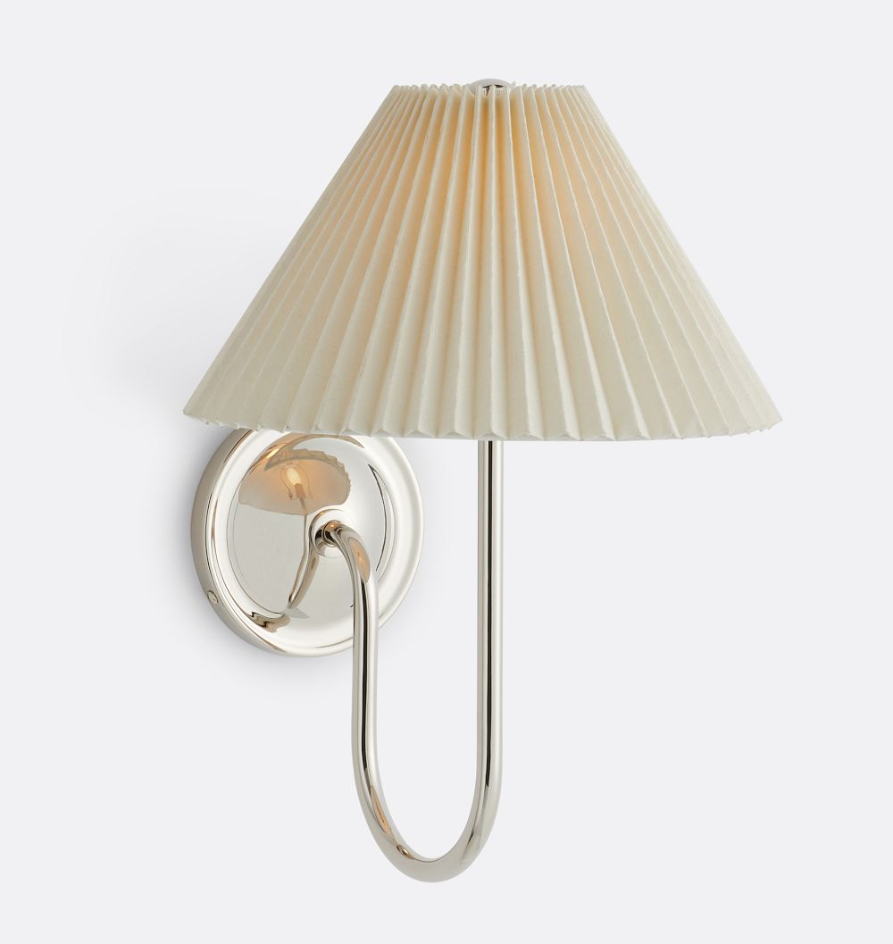 Crissey single sconce in Polished Nickel with pleated fabric shade
