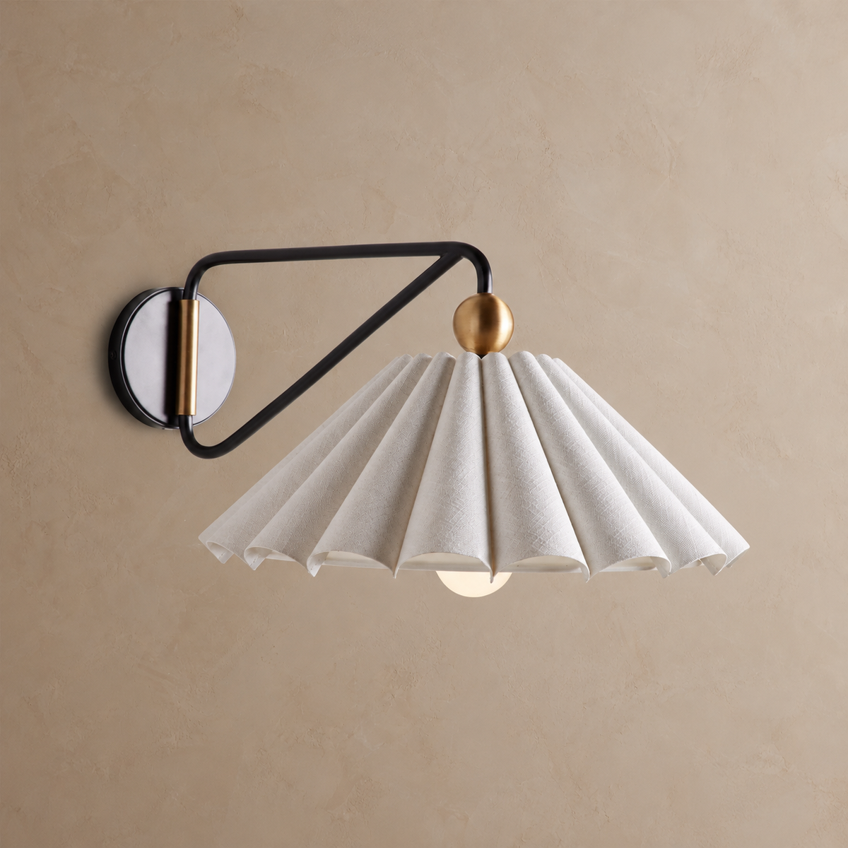 Haylen pleated linen wall sconce in a second full view