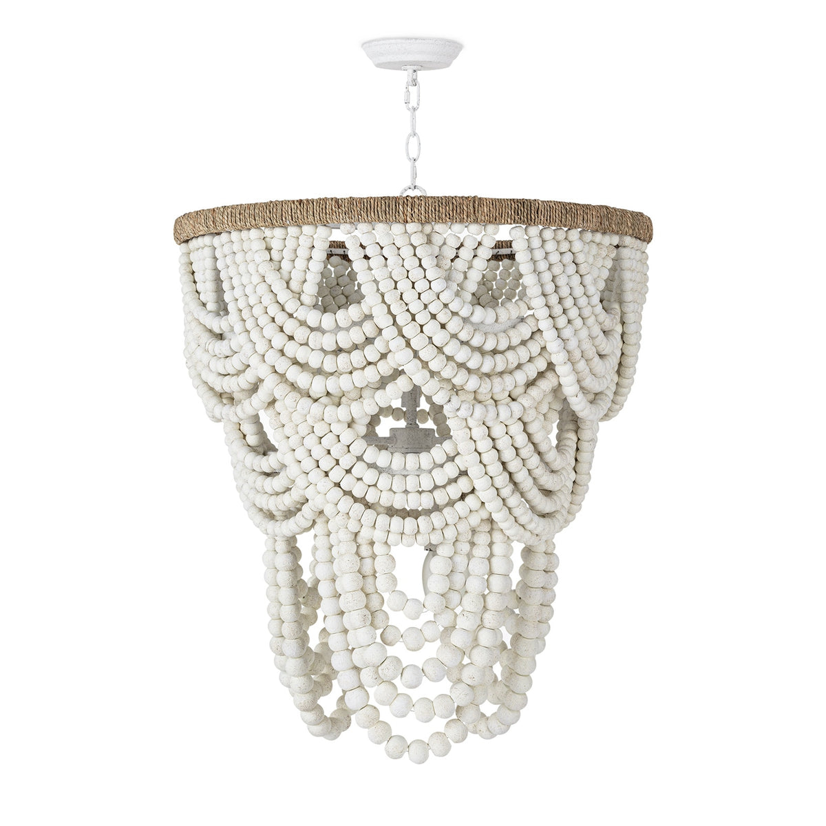 Lorelei white wood bead chandelier, detail view 1