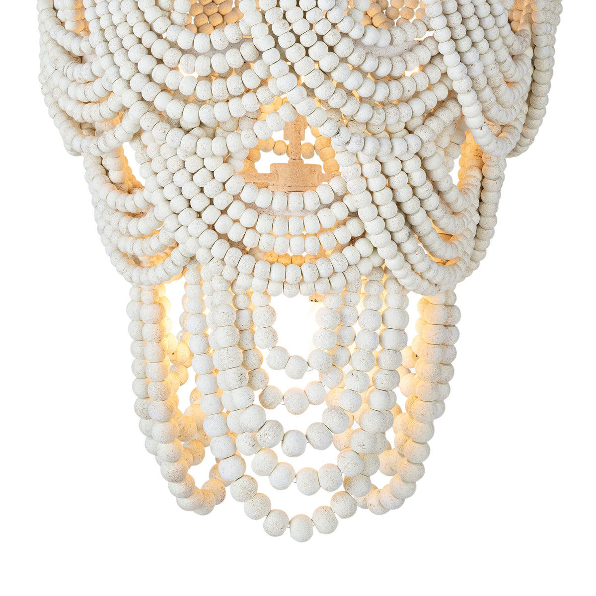 Lorelei white wood bead chandelier, detail view 3