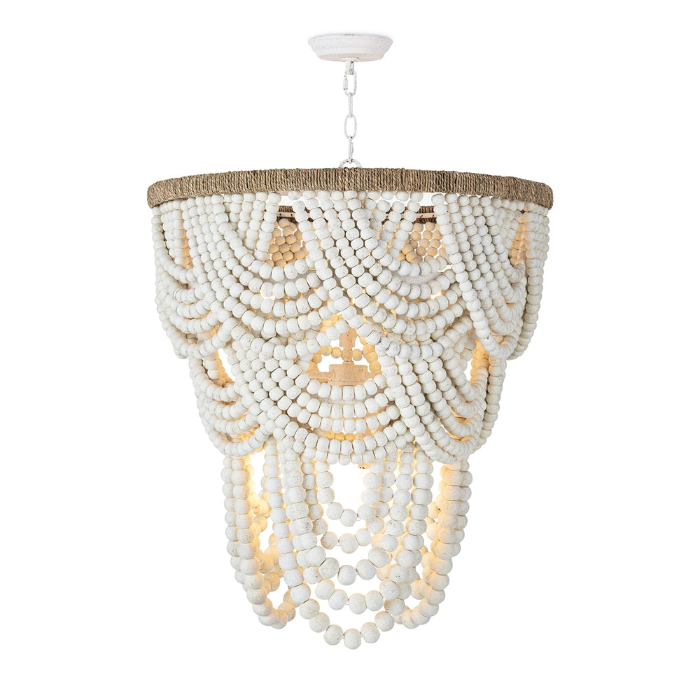 Lorelei white wood bead chandelier, front view