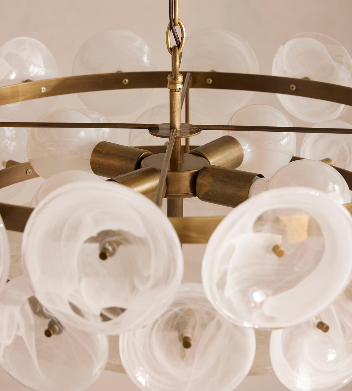 Lorenzo chandelier close-up of milky glass