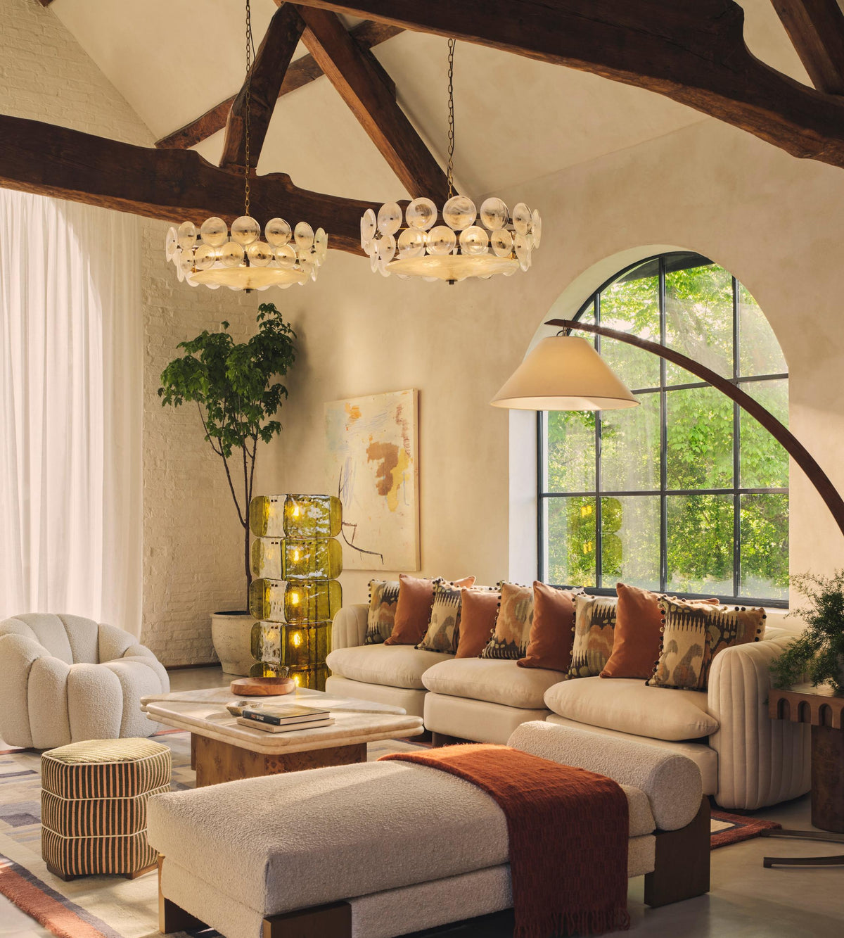 Lorenzo milky glass chandelier in an interior setting