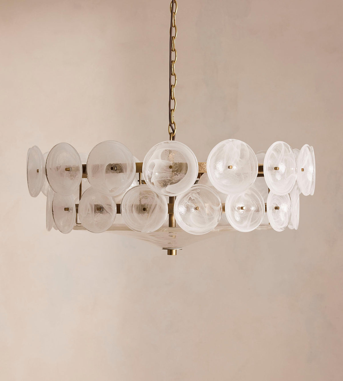 Lorenzo milky glass chandelier, unlit front view