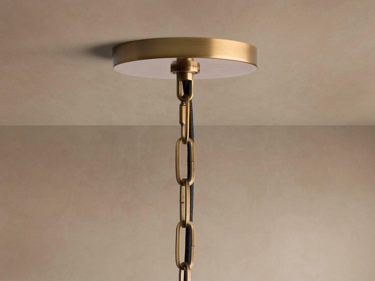 Shelton brass pendant ceiling canopy, chain and cord detail