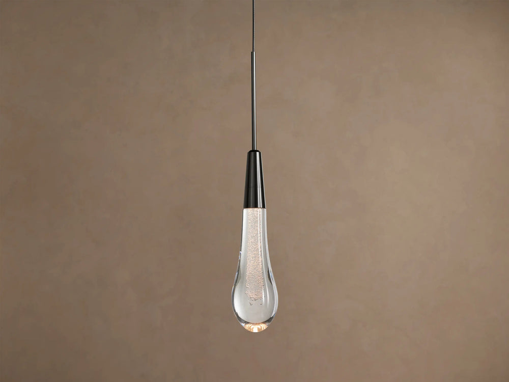 Soltaire bronze pendant with seeded glass shade, front view